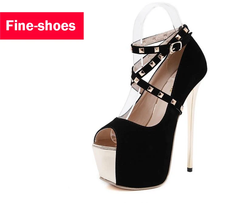 

new arrival peep toe ankle strap high heel stilleto rivets weeding shoes platform buckle strap sexy fashion women shoes party209