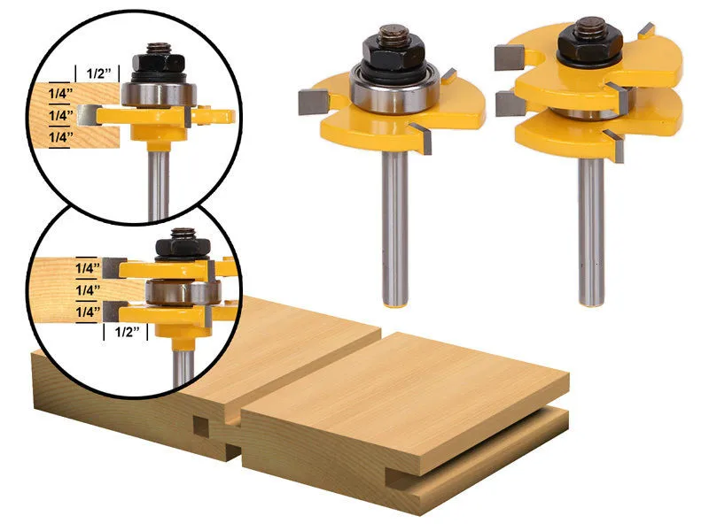 New 2pcs Tongue and Groove Router Bit Set 1/4 Shank router 