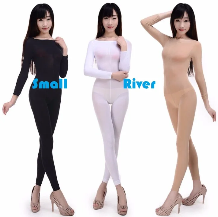 

New Women's 120D sexy open /Not open Crotch Bodysuits Lady elastic long sleeved Body stockings without feet Ms Siamese stockings