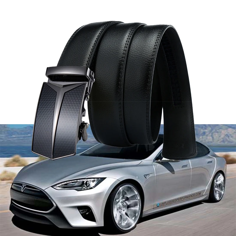 Goedkoop 1 set Voor Tesla Model S Model X 3 P100D P85D 3D Meatl Embleem Accessoires Logo Echt Leer Auto Styling koele Zakelijke Riem