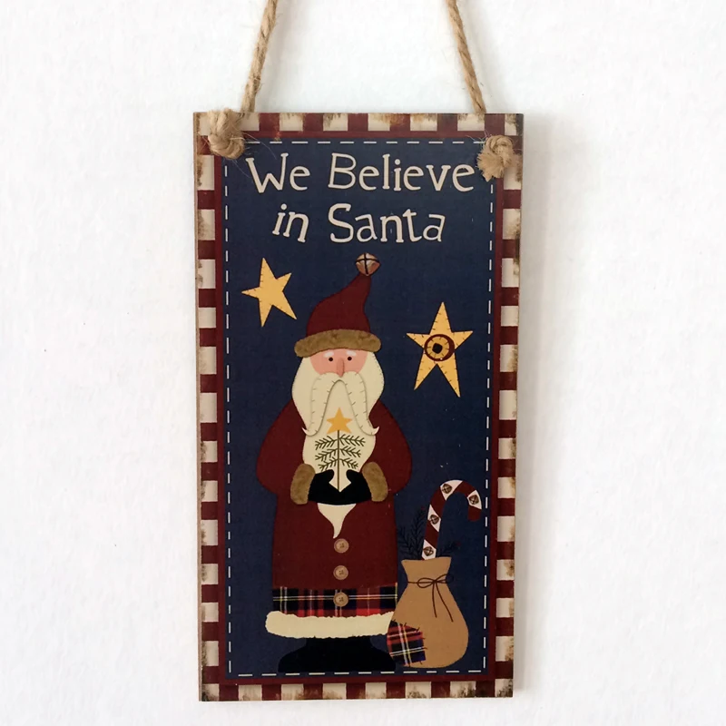 We Believe Santa Wooden Pendant Door Decorations Hanging