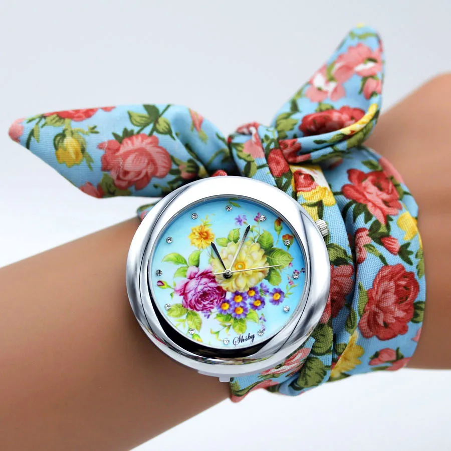 Shsby дизайн дамы цветок ткань наручные часы Мода женское платье часы Высокое качество тканевые часы милые девушки браслет часы