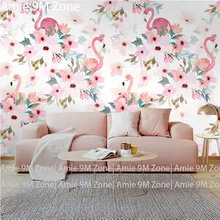 Tuya Art Чистый Розовый цветочный и фламинго дизайн обои для спальни Настенные обои для гостиной и спальни скидка