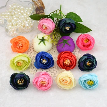 

100pcs/lot 4cm Rose Artificial Silk Flower Heads Small Tea Bud For Wedding Decoration Flowers Headmade Scrapbooking Accessories