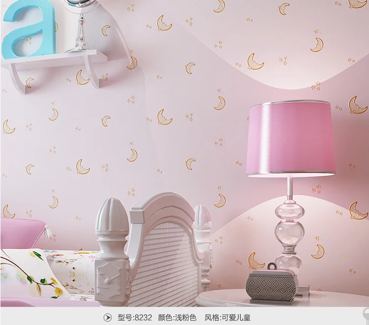 Children's room wallpapers for kids boy girl blue starry sky moon cartoon non-woven wall paper bedroom warm color household deco