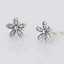 925 стерлингового серебра Маргаритка цветок серьги гвоздики для женщин с прозрачным CZ совместимы с европейскими ювелирными изделиями