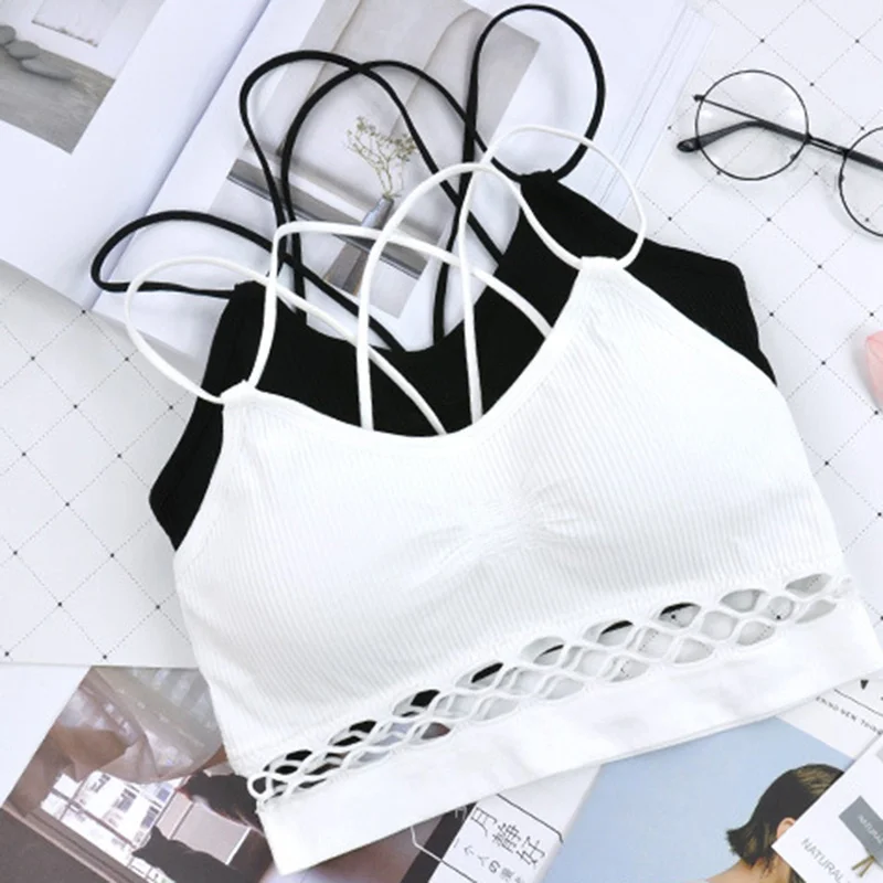 

Spring Summer New Cross Beauty Back Wrapped Chest Sexy Thread Hollow Micro-Collar Underwear Without Steel Ring