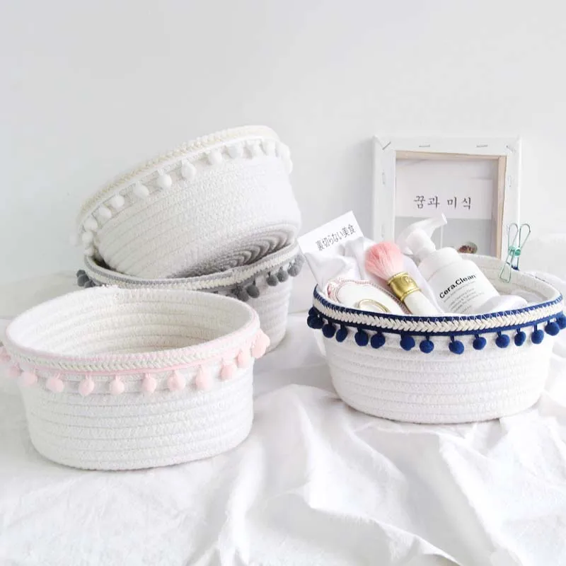 

20.5x9.5cm Round Cotton Rope Knitted Storage Basket For Kids Toys Cosmetics Nursery Hamper Home Accessories