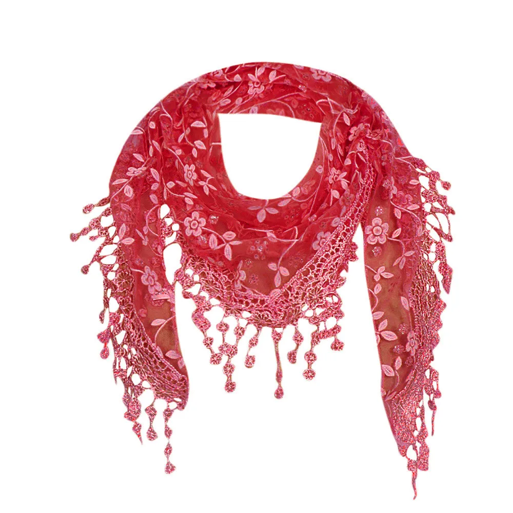 Sacrf черный шарф Для женщин кружева цветочный, шарф-шаль Обёрточная бумага кисточкой шарфы sciarpa-30 - Цвет: Watermelon Red