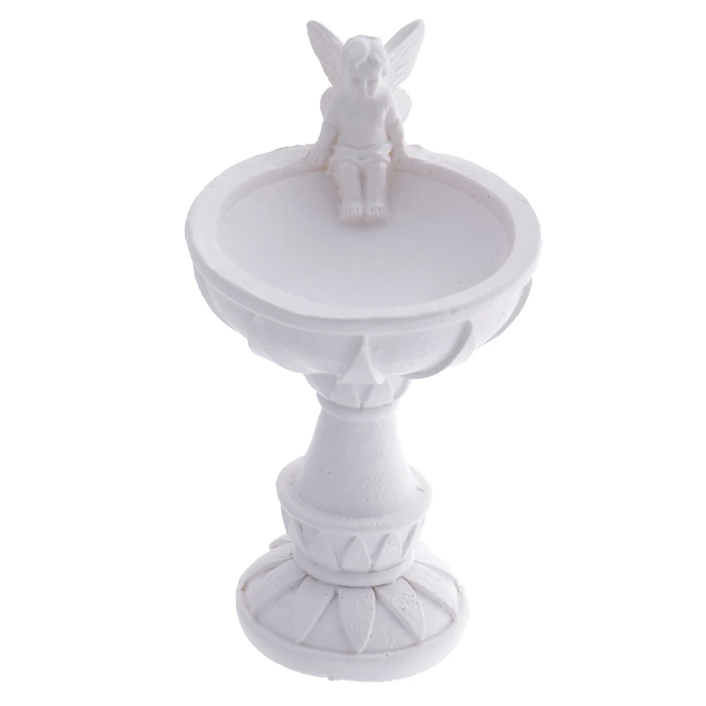 1/12 Dollhouse Miniature Bird Bath Fountain Fairy Garden Accessories White