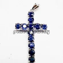 Подвеска с сапфиром,, натуральный настоящий сапфир, Стерлинговое Серебро 925 пробы, подвеска с крестом, синие драгоценные камни 0.3ct* 12 шт, драгоценные камни#14090713