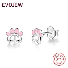 Новые милые серебряные розовые эмалированные лапа собаки, кошки серьги гвоздики для детей 925 серьги из стерлингового серебра модные ювелирные изделия подарок