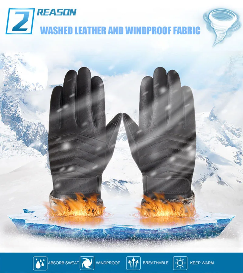 Олень история зима кожаные перчатки-митенки черный для мужчин сенсорный экран анти ветрозащитный термальность теплые мотоциклетные