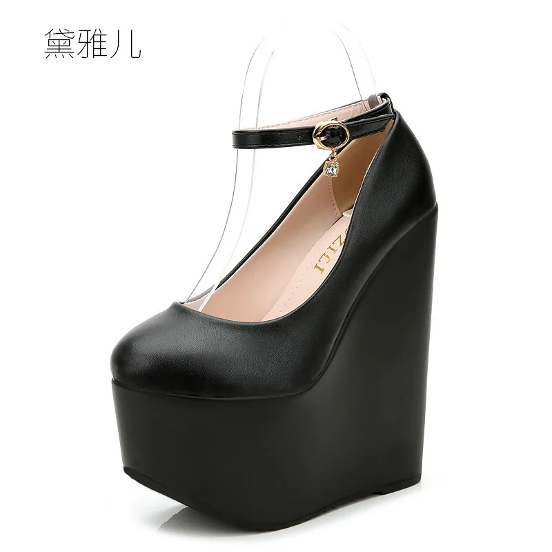 

2018 Black 17cm Sexy Ultra High Platform Heels Wedges for Women's Pumps with Shoes Woman Wedding Dress Ladies Party Evening