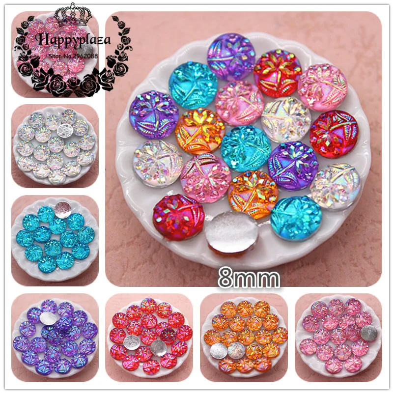 

100pcs 8mm Shiny AB Flower Resin Rhinestone Round Flatback Cabochon DIY Scrapbook Phone/Decoration Button Craft