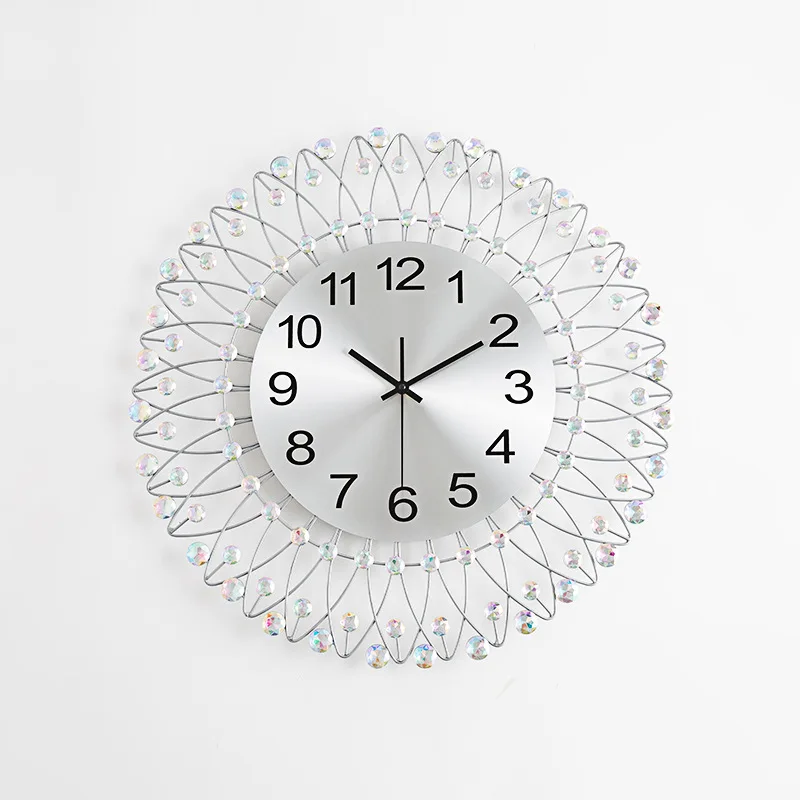 Скандинавские красивые креативные металлические настенные часы с кристаллами и бриллиантами, современный минималистичный домашний бесшумный часы, модные декоративные кварцевые часы