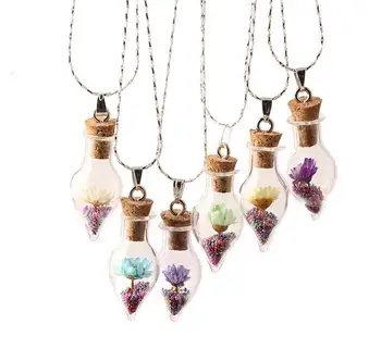 

10pcs Lucky beads little daisy flower heart shape Glass vial Pendant necklace glass bubble glass globe pendant necklace NEW