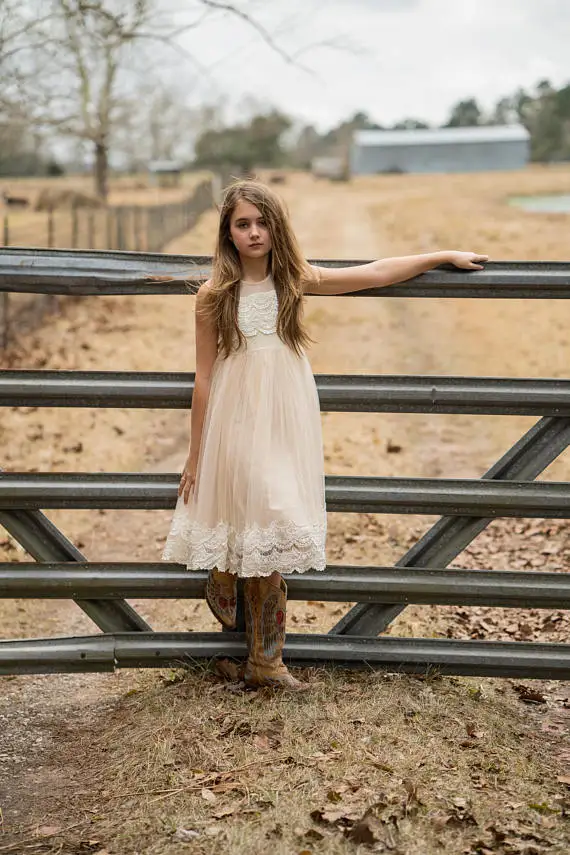 Sleeveless Junior Dress Lace Country Flower Girl Dresses For Wedding