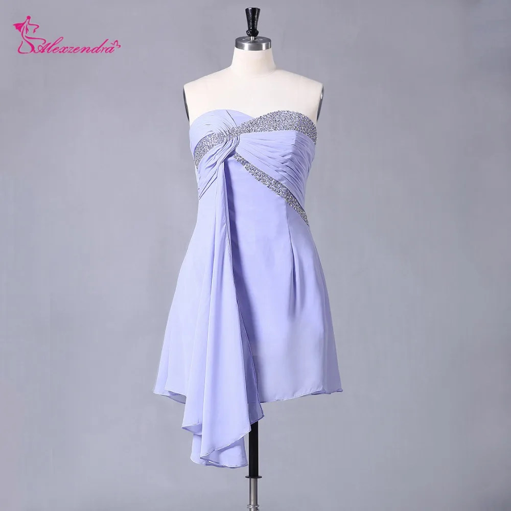 Alexzendra A Line Knee Length Beaded Simple Bridesmaid Dress for