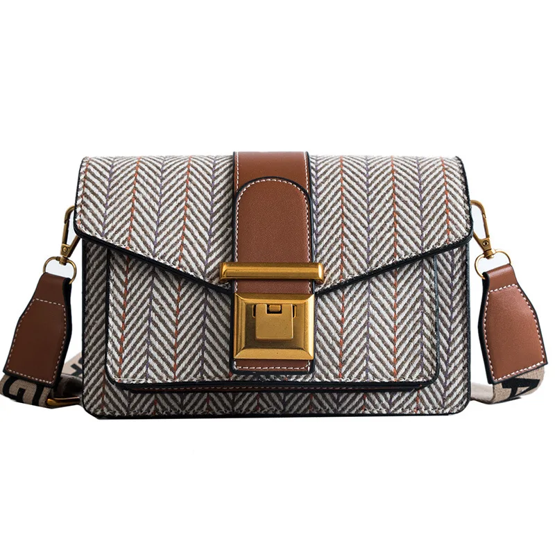

Brand Fashion Women's Messenger Bag Plaid Small Square Bag Women Wide Shoulder Strap Shoulder Messenger Bag Travel Organ Handbag