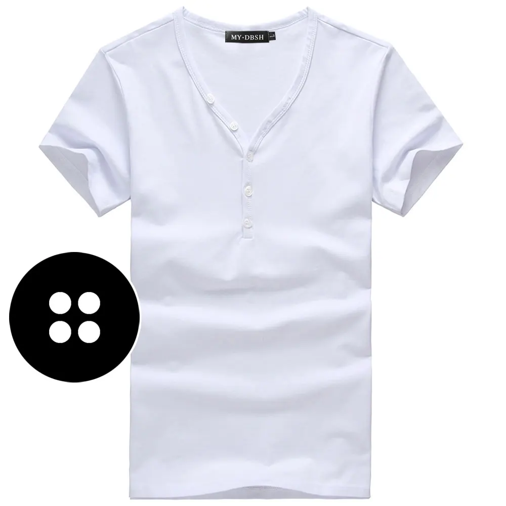 Мужские облегающие футболки, летние хлопковые футболки, мужские повседневные майки, облегающие футболки с v-образным вырезом и пуговицами, футболки с коротким рукавом, большие размеры S-3XL - Цвет: Short White