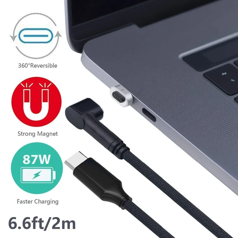 Магнитный адаптер USB C type-C на type-C PD 87W100W Быстрая зарядка L кабель для MacBook Pro, hp Spectre, lenovo Yoga, Dell XPS, MateBook