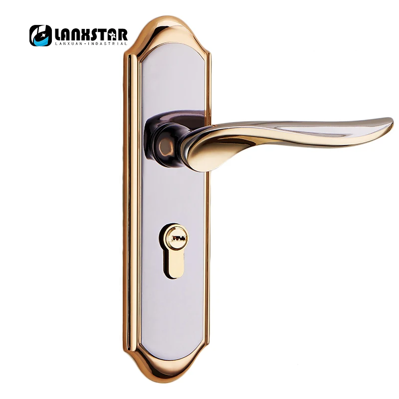 

Anti-theft Door Handle Simple European Style Solid Wood Doors Minimalist Black Gold Color Lockset Mechanical Split Handle Lock