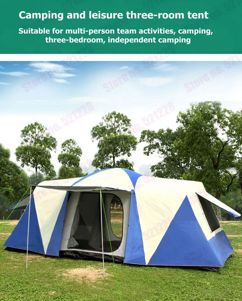 8 10 12 Person 2 Bedroom 1 Living Room Huge Anti Rain Shelter Party Family Base Hiking Fishing Beach Relief Outdoor Camping Tent Rabbit Shelter Dogs