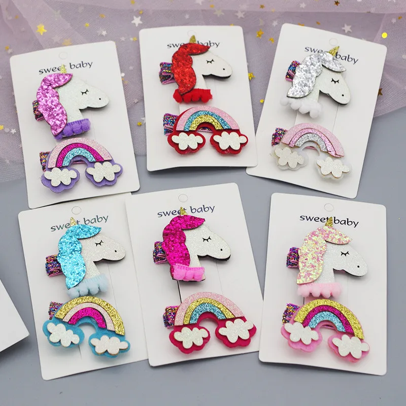 

2pcs/set Fashion Hair Accessories Glitter Unicorn Hairclips Cartoon Animal Hair Clips for Girls Cute Hairpins Kids Headwear