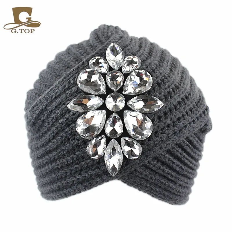 Новая модная зимняя одежда, Bling Beanie шляпа Стразы вязаная чалма Скалли Кепки - Цвет: GRAY