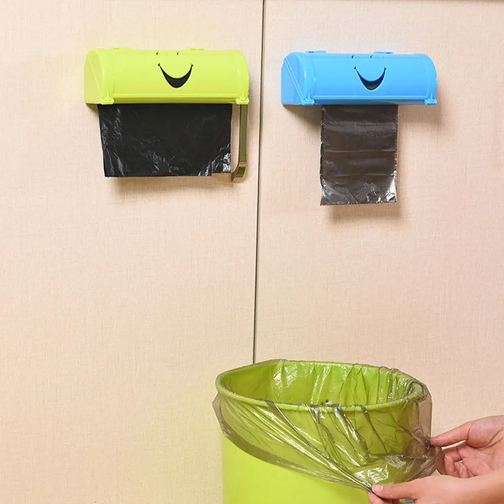 

Smile Face Garbage Bags Storage Box Dispenser Container Wall-mounted Plastic Bag Holder Kitchen Bathroom Organizer