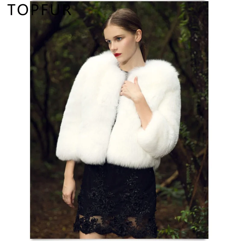 

TOPFUR Full Pelt Real Fur Jacekts 2018 New Fashion Natural White Fox Fur Coat Women Winter Fur Jacket Luxury Short Slim