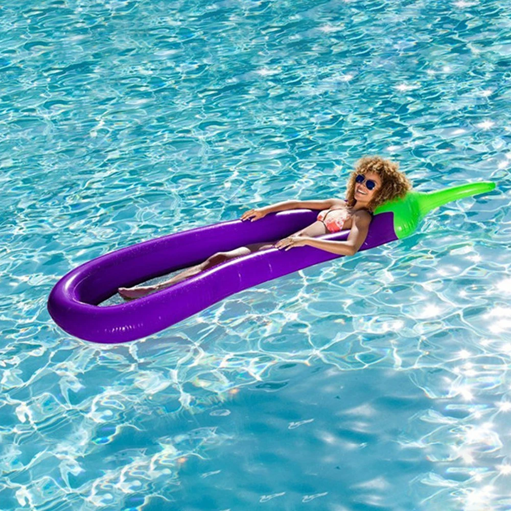 PVC Summer Floating Water Hammock Float Lounger Inflatable Floating Bed Beach Eggplant Modeling Swimming Pool Lounge Float Bed