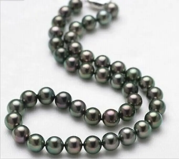 

8.5-9.5mm natural tahitian black red green pearl necklace 18inch s925 (9.13)