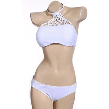 

Sexy Bandage Beach White Bikini Set Padded Bra Swimsuit Swimwear S M L