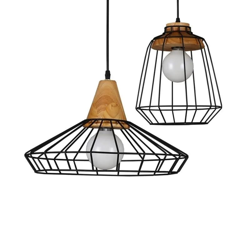 5188 Industriel Fer Forgé Diamant Cage à Oiseaux Lustre Salon Lampe En Bois Massif Lustre Vintage Fer Suspension Lampe In Lampes à Suspension From