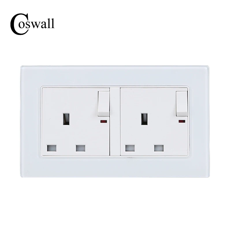 Wall Crystal Glass Panel Power UK Socket, 13A British Standard