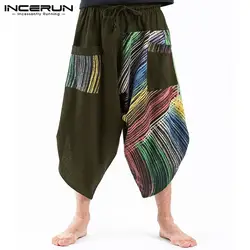 INCERUN тайские этнические мужские шаровары с принтом, джоггеры с карманами, брюки с заниженным шаговым швом, широкие брюки для мужчин, уличная