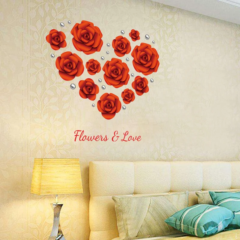 Love rose flower wall sticker PVC Material DIY rose wall decals For