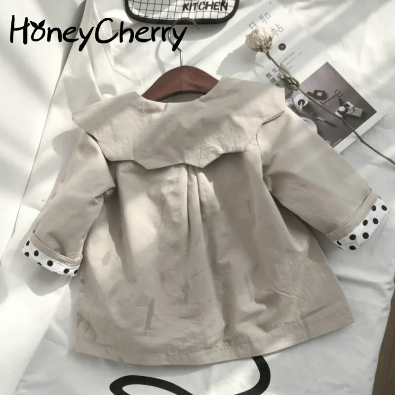 

Kids Jacket Female Baby Child Cotton Twill Coat Lady Washing Petal Collar Long Windbreaker Infant Winter Jacket