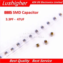 100 peças 0805 smd 100v x7r 10% 1pf-47uf 68pf 100pf 470pf 100nd 10nd 1uf 22uf 4.7uf capacitor de cerâmica, filme grosso 10uf smd