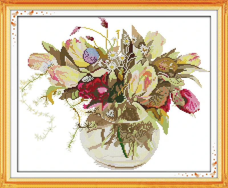 

The tulip vase cross stitch kit flower 18ct 14ct 11ct count printed canvas stitching embroidery DIY handmade needlework