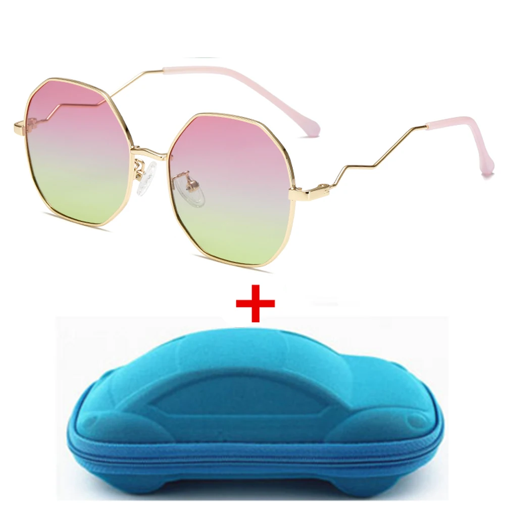 Pink Yellow lens Поляризованные металлические детские очки с футляром, брендовые дизайнерские модные солнцезащитные очки для мальчиков и девочек, дорожные очки с градиентом - Цвет линз: Pink Yellow lens
