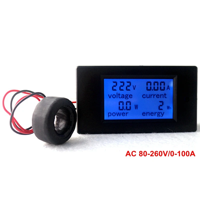100A AC 80-260V LCD Digital Volt Amp Watt Power Meter Ammeter Voltmeter+Coil CT