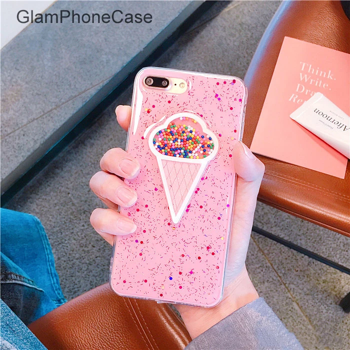 GlamPhoneCase Чехол для мобильного телефона с розовым блеском и 3d-мороженым iPhone X 8 6s 6 7