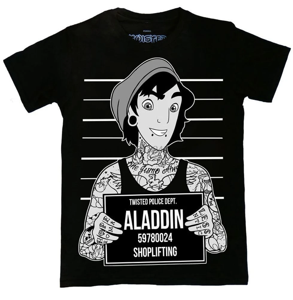 

Twisted Punk T-shirt For Man Aladdin Mugshot T Shirt Top Tattoo scene emo alternative