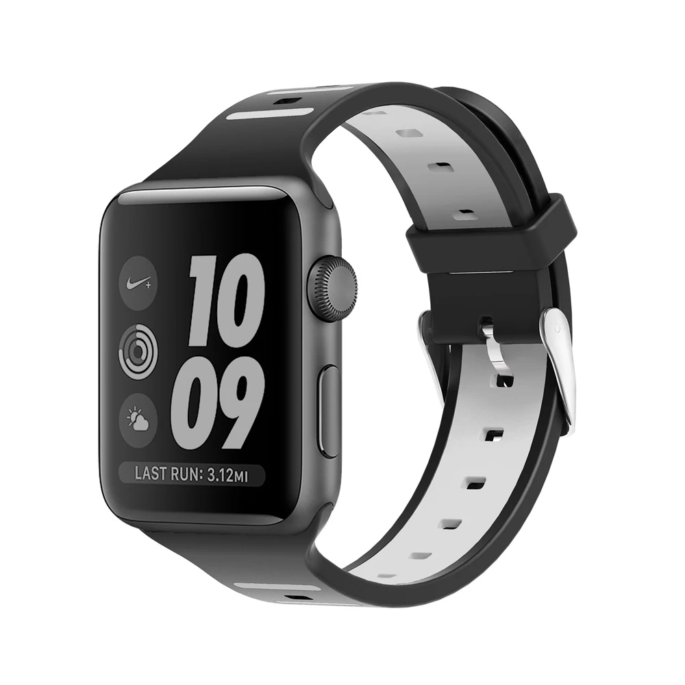 

sport silicone strap for apple watch band 42mm 38mm Double color rubber wrist band bracelet for iwatch 3/2/1 with metal buckle