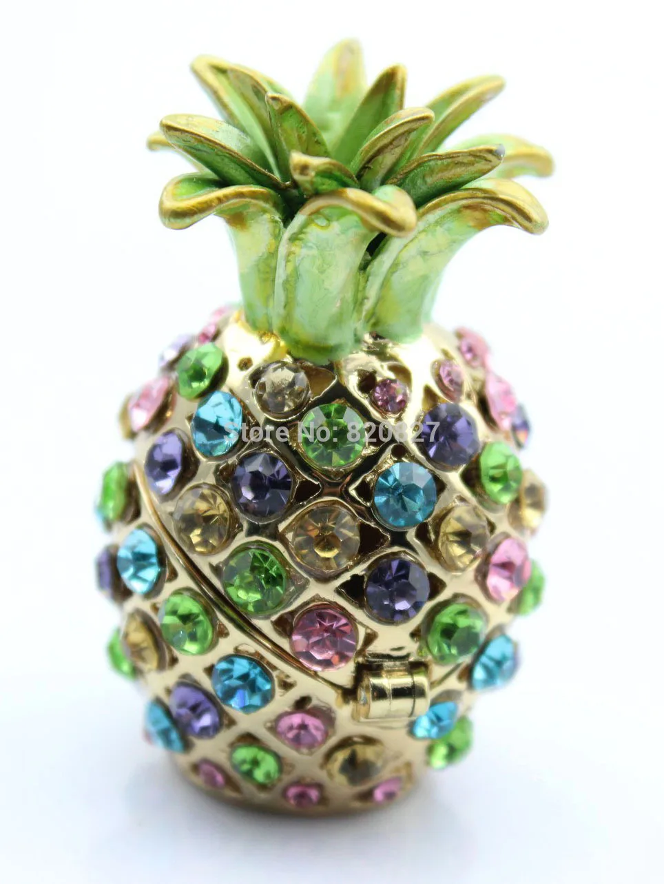 

(Pack of 2) Gorgeous Miniature Pineapple Jeweled Trinket Box Jewelry Box with Crystal Stones, Pill Box Figurine