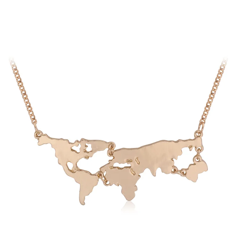

Vintage World Map Necklace Gold Silver Black Pendant Gothic Necklace Collares Mujer Colar Fashion Collier for Women L0534