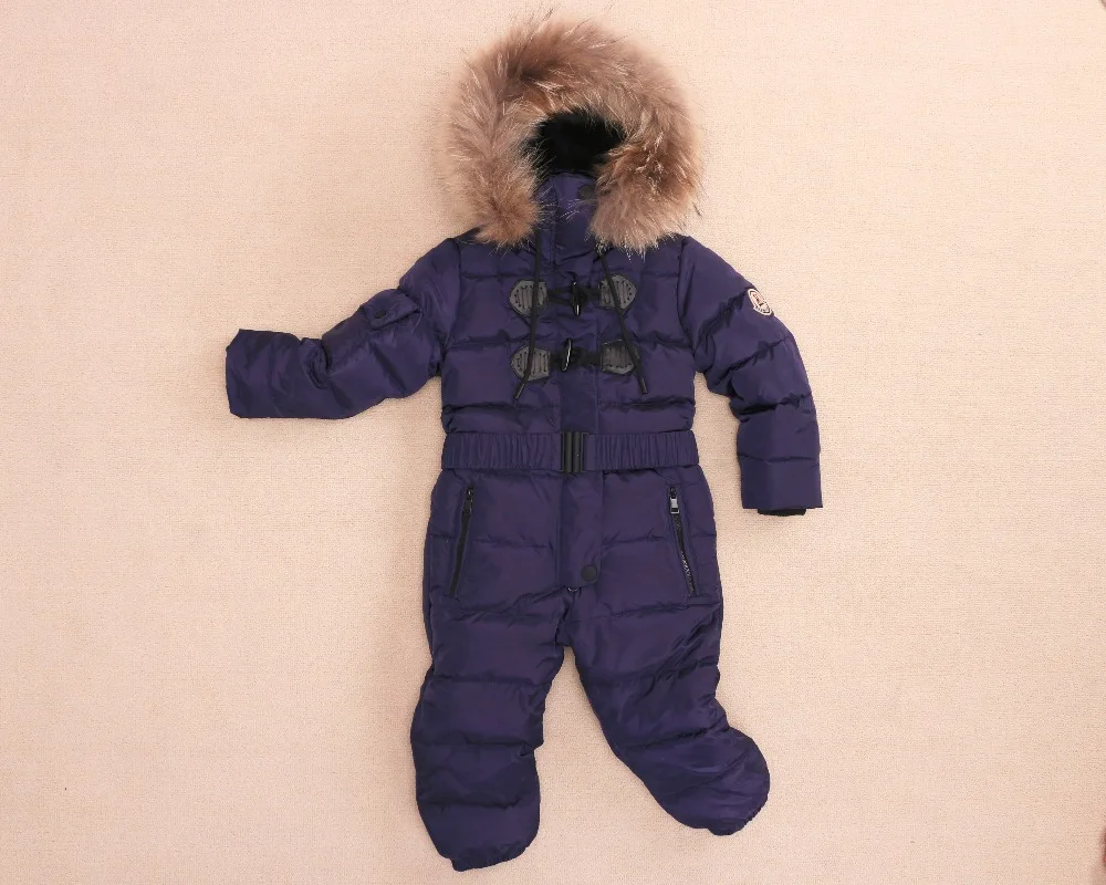 Уличная одежда детский лыжный костюм детский Пуховый комбинезон с натуральным мехом капюшон Теплый мальчики девочки зимние комбинезоны